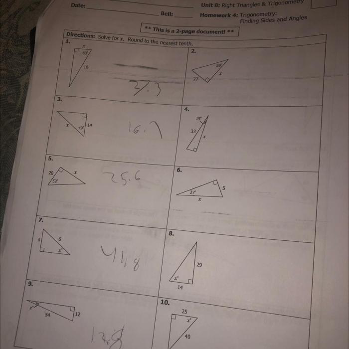 Right triangle trigonometry escape room answer key