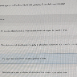 Which of the following correctly describes the various financial statements
