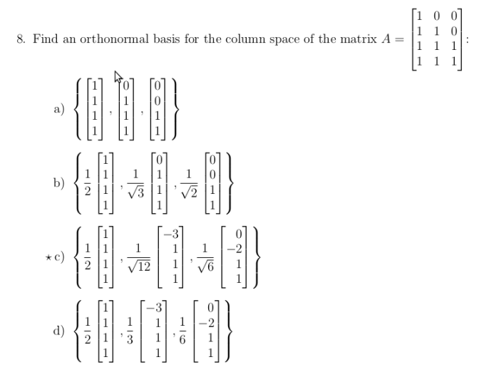 Orthonormal basis find row let space